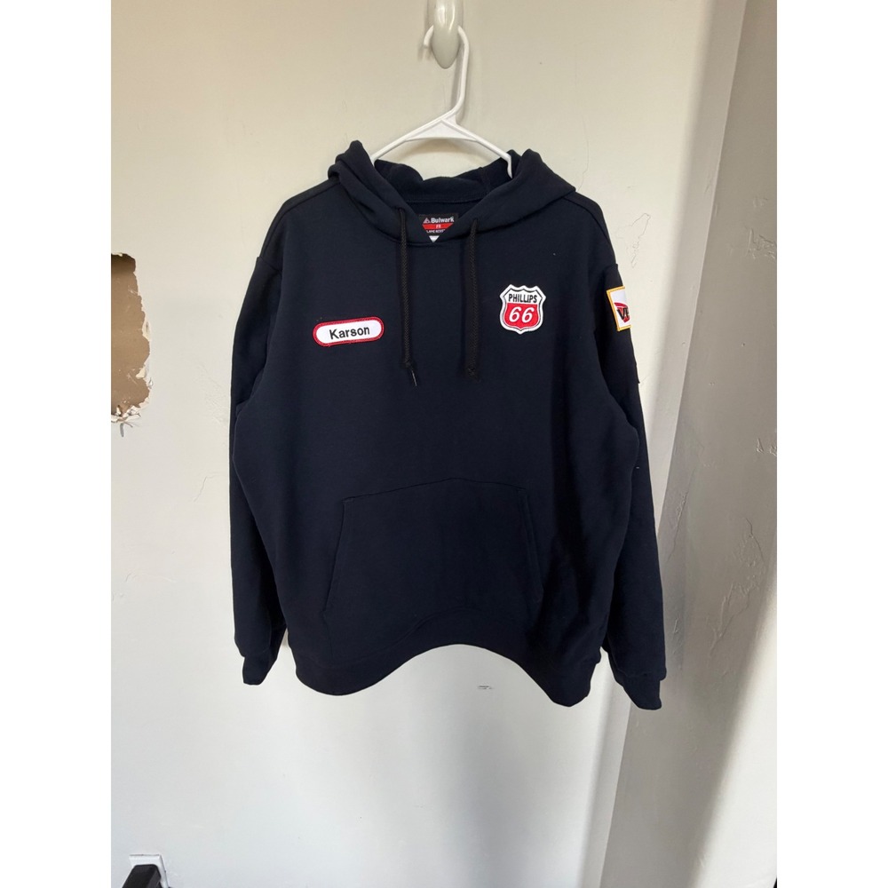 Bulwark FR Navy Blue Flame Resistant Hoodie Phillips 66 Patch SEB4NV2 Mens Large